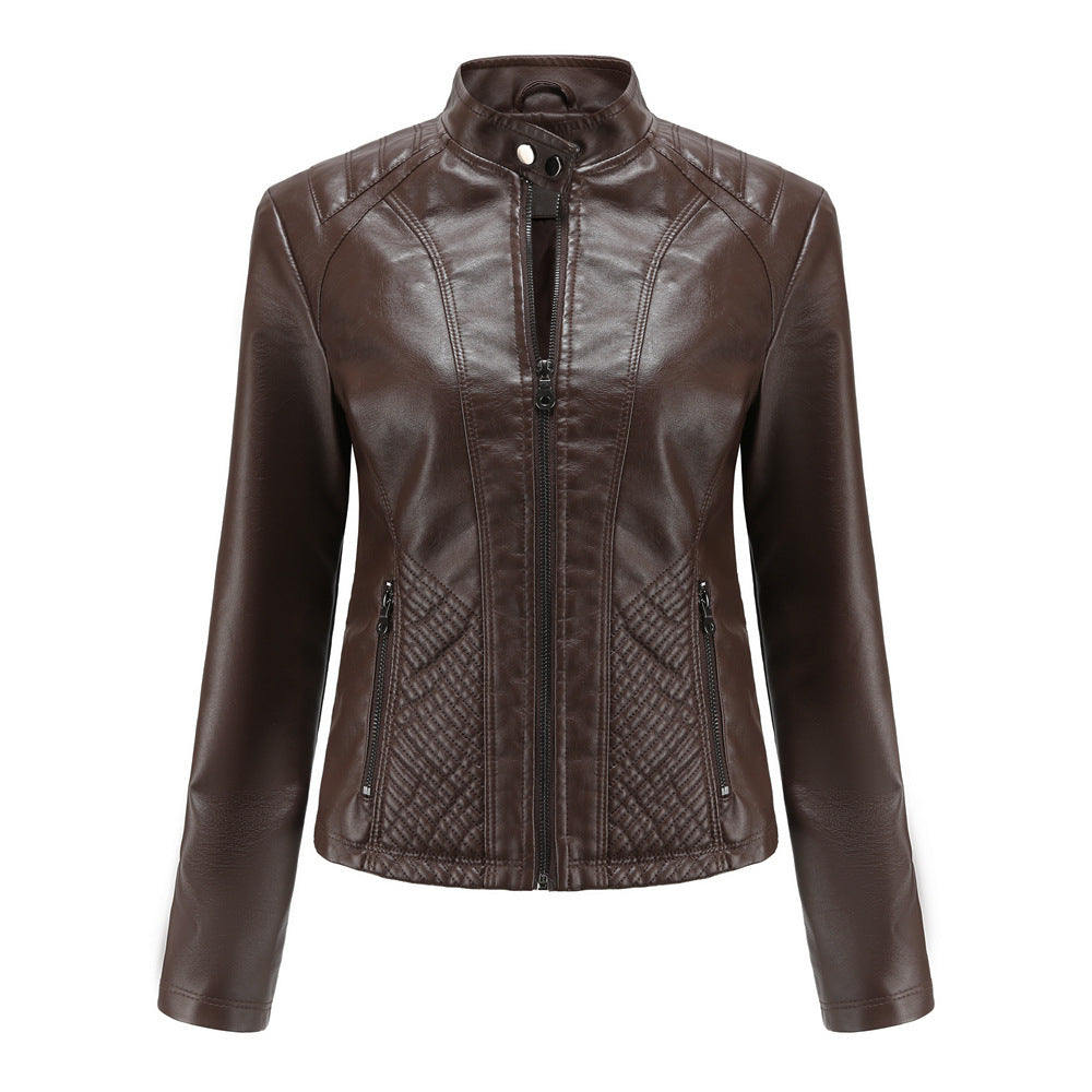 Damen nan taillierte Biker-Kunstlederjacke mit Stehkragen und gesteppter Seitenpartie Echo Archiv