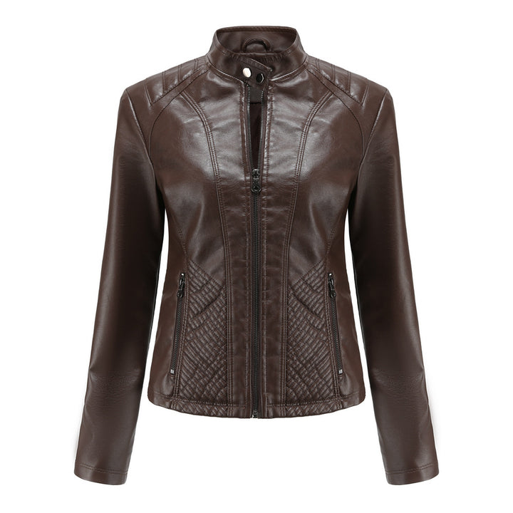 Damen nan taillierte Kunstlederjacke im Bikerstil mit Stehkragen und gesteppter Seitenpartie Echo Archiv
