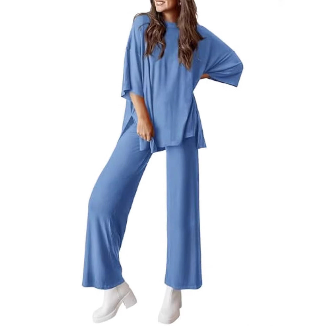 Damen Lässiges Lounge-Set aus weichem Jersey mit Oversize-Tunika und weiter Palazzo-Hose – Élanora