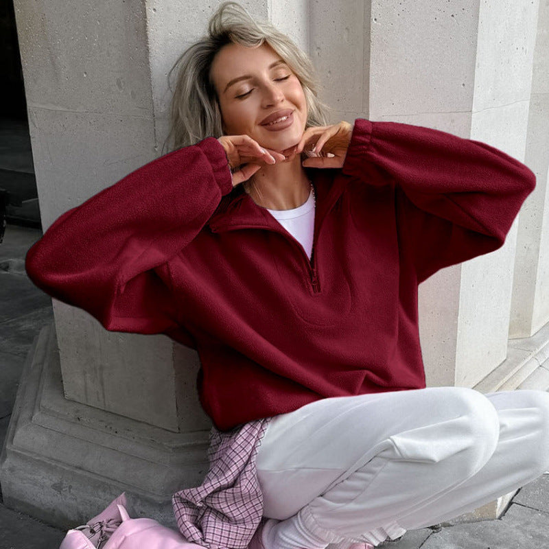 Damen Oversized Fleecepullover mit halbem Reißverschluss und Stehkragen Echo Archiv