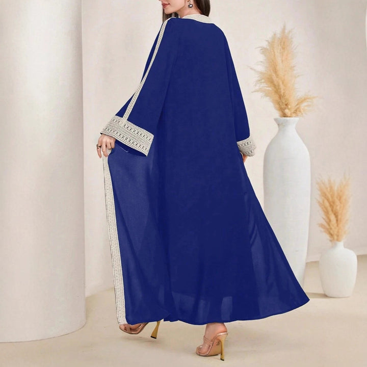 Damen Langes Open‑Front Kaftan‑Mantel mit Häkelspitzenbesatz Echoarchiv