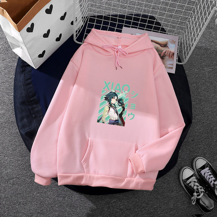 Damen weicher Oversize-Kapuzenpullover mit kawaii Pilzfrosch-Print, Kängurutasche und gerippten Bündchen – Auréline