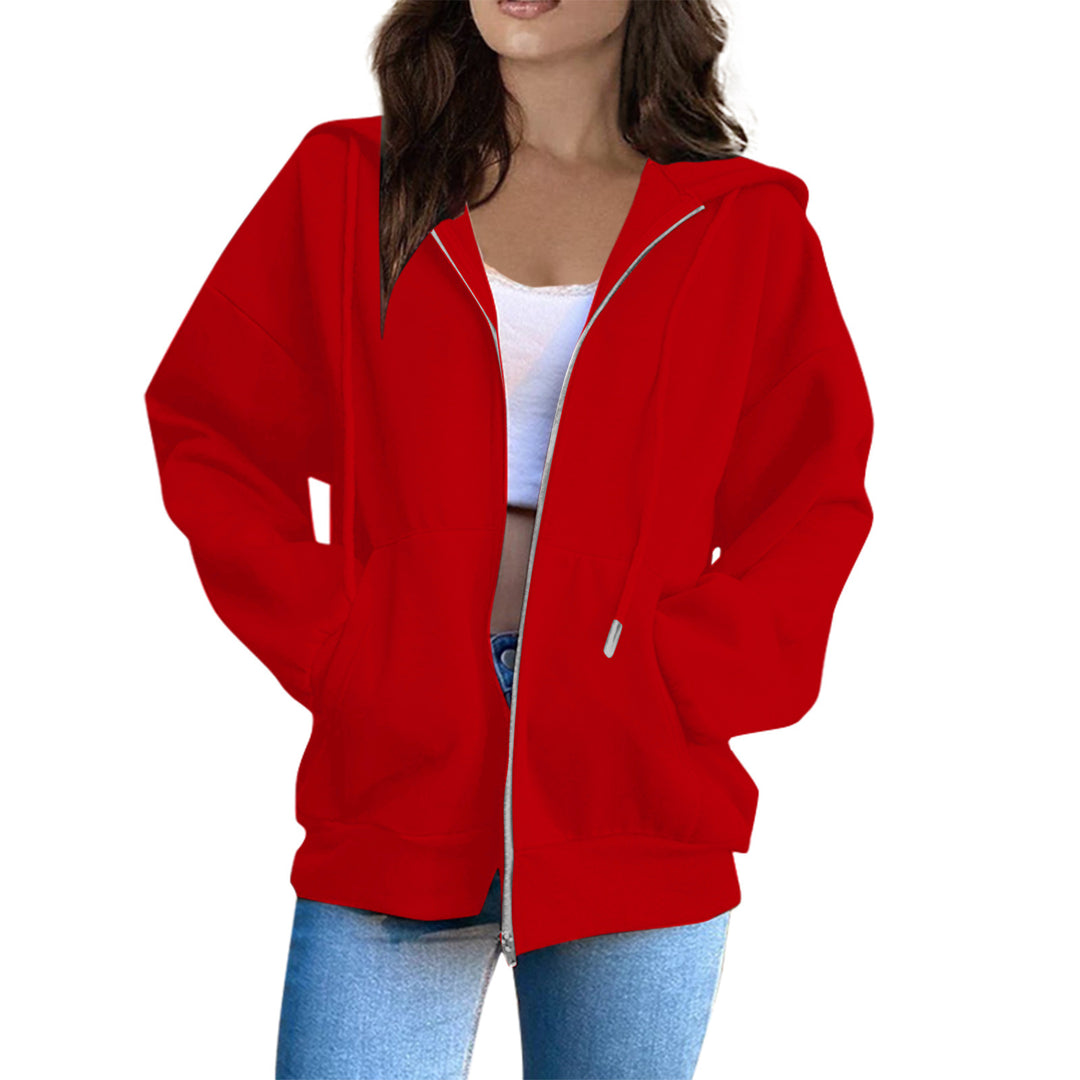 Damen oversized Kapuzenjacke mit durchgehendem Reißverschluss, Kängurutaschen und weichem Innenfutter – Célinea