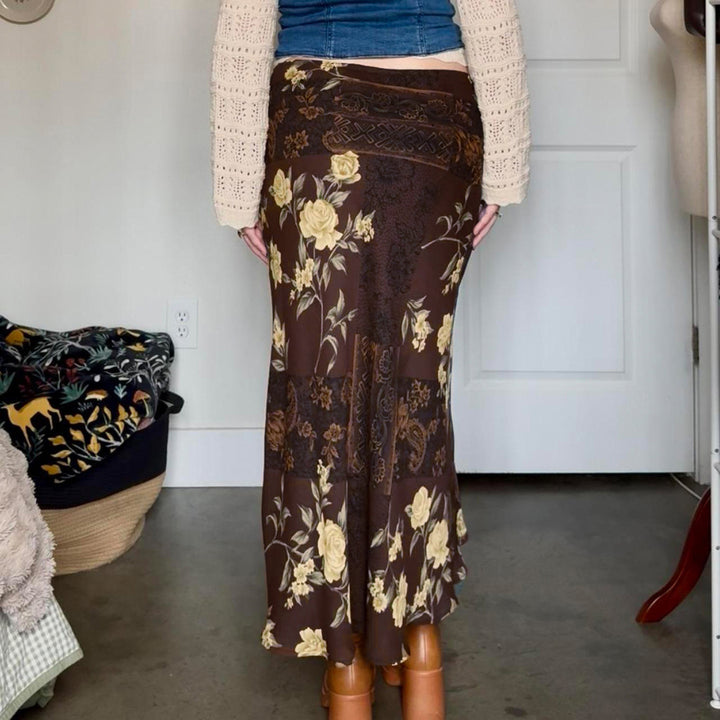 Damen Maxi-Rock mit floralem Design und transparenter Chiffon-Überlage Echo Archiv