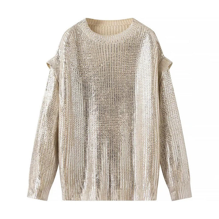 Damen Glänzender Oversize-Strickpullover mit Schulter-Cutouts Echo Archiv