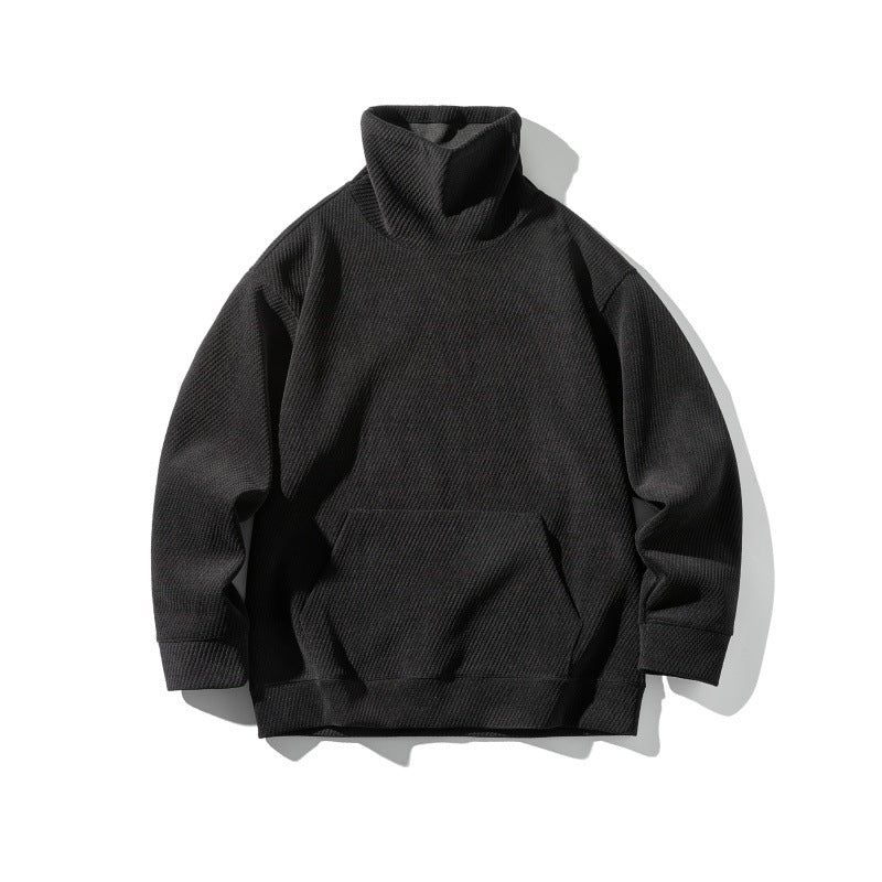 Unisex Oversize Waffelstruktur-Halbrollkragen-Sweatshirt mit Kängurutasche Echoarchiv