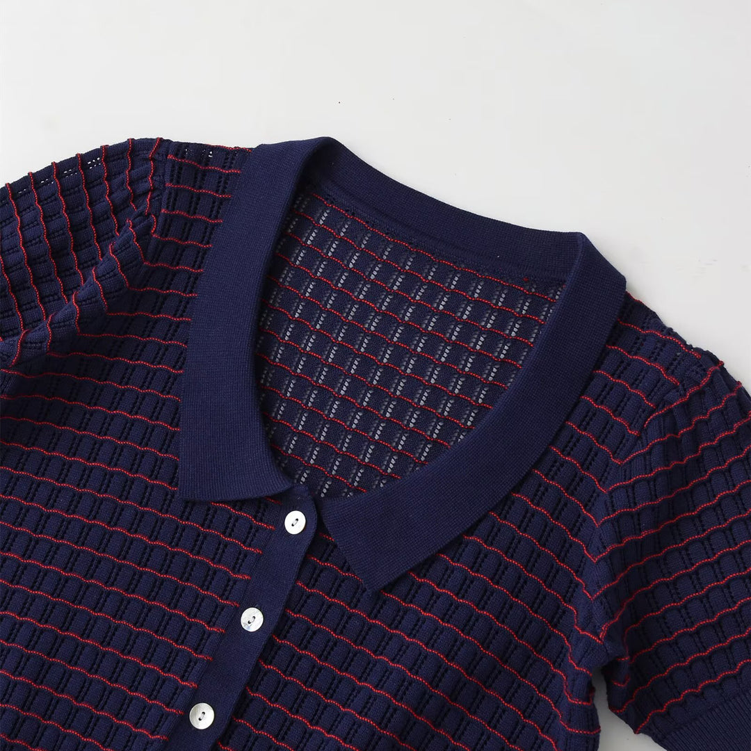 Damen Kurzarm Pullover mit strukturiertem Gewebe Echo Archiv
