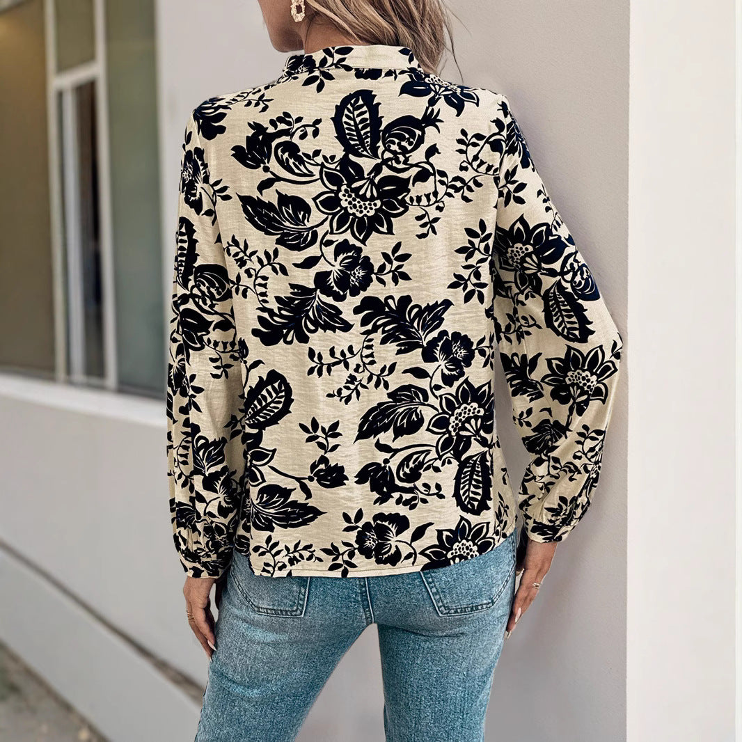 Damen Elegante Bluse mit floralem Mustermix und Stehkragen Echo Archiv