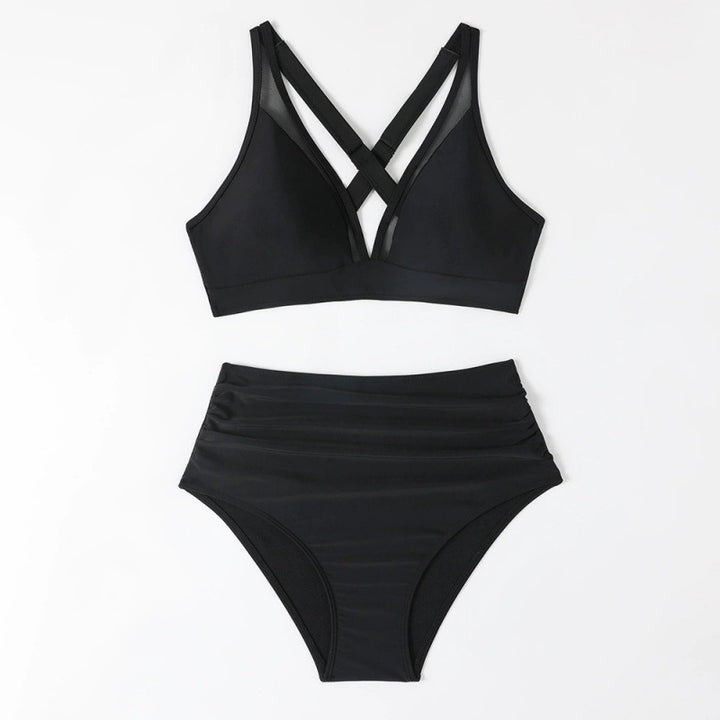 Damen Bikini-Set mit hoch geschnittenem Höschen und modernem Kreuz-Riemen-Design Echo Archiv