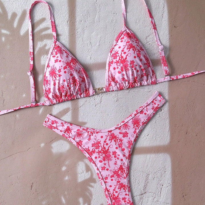 Damen verstellbarer Triangel-Bikini mit floraler Einfassung Echo Archiv