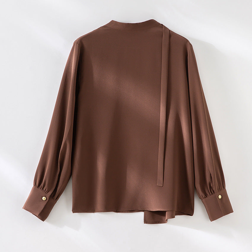Damen elegante oversized Bluse mit asymmetrischem V-Ausschnitt und Manschetten Echoarchiv