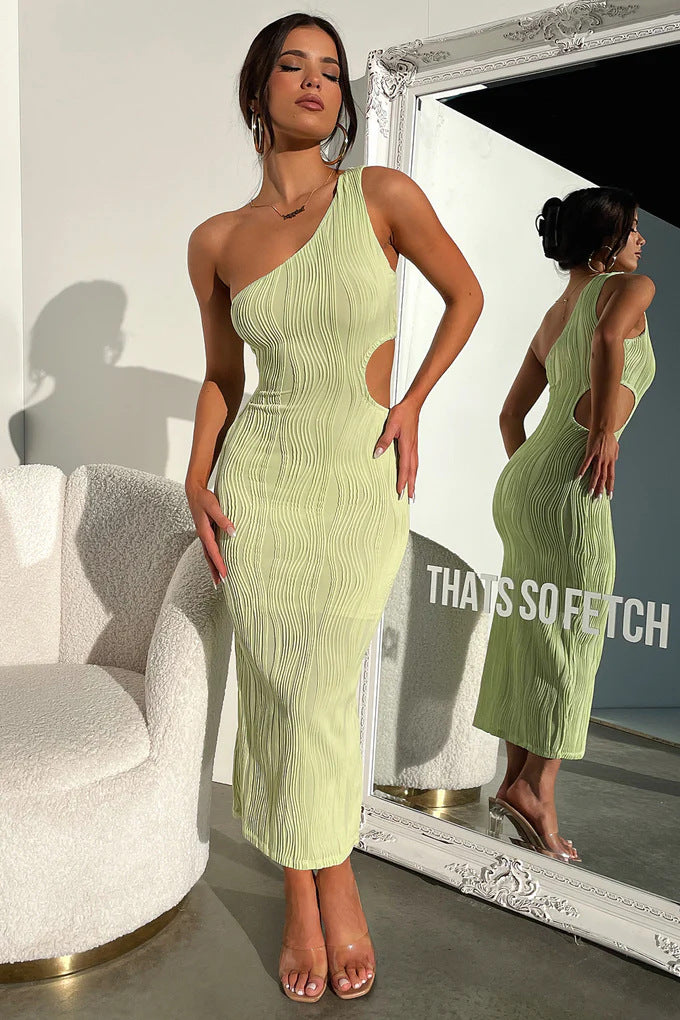 Damen Elegantes Stretch-Midi-Kleid mit asymmetrischem Ausschnitt und Cut-Out-Details Echo Archiv