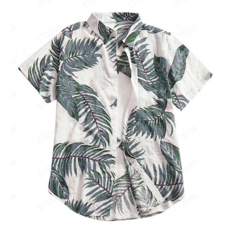 Herren Tropical Leaf Print Freizeitshirt Echoarchiv