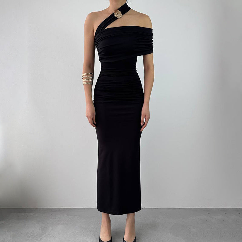 Damen Elegantes Rüschen-Maxikleid mit asymmetrischem Träger Echo Archiv