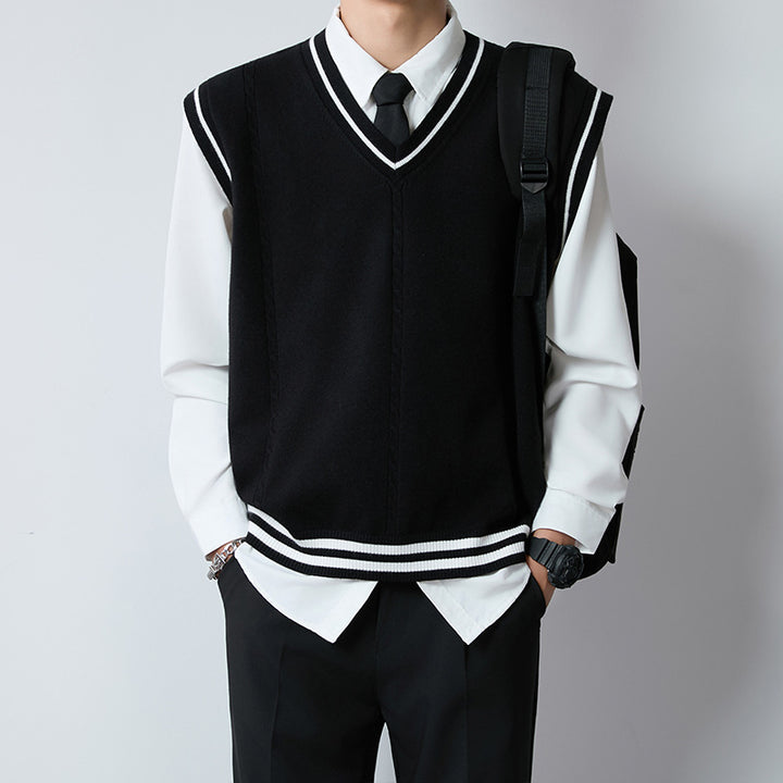 Herren Eleganter V-Ausschnitt Strickpullover mit Knopfleiste Echoarchiv