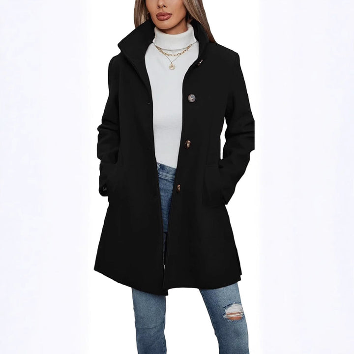 Damen Eleganter Wollmantel mit Hochgeschlossenem Kragen und Praktischen Taschen – Montévia
