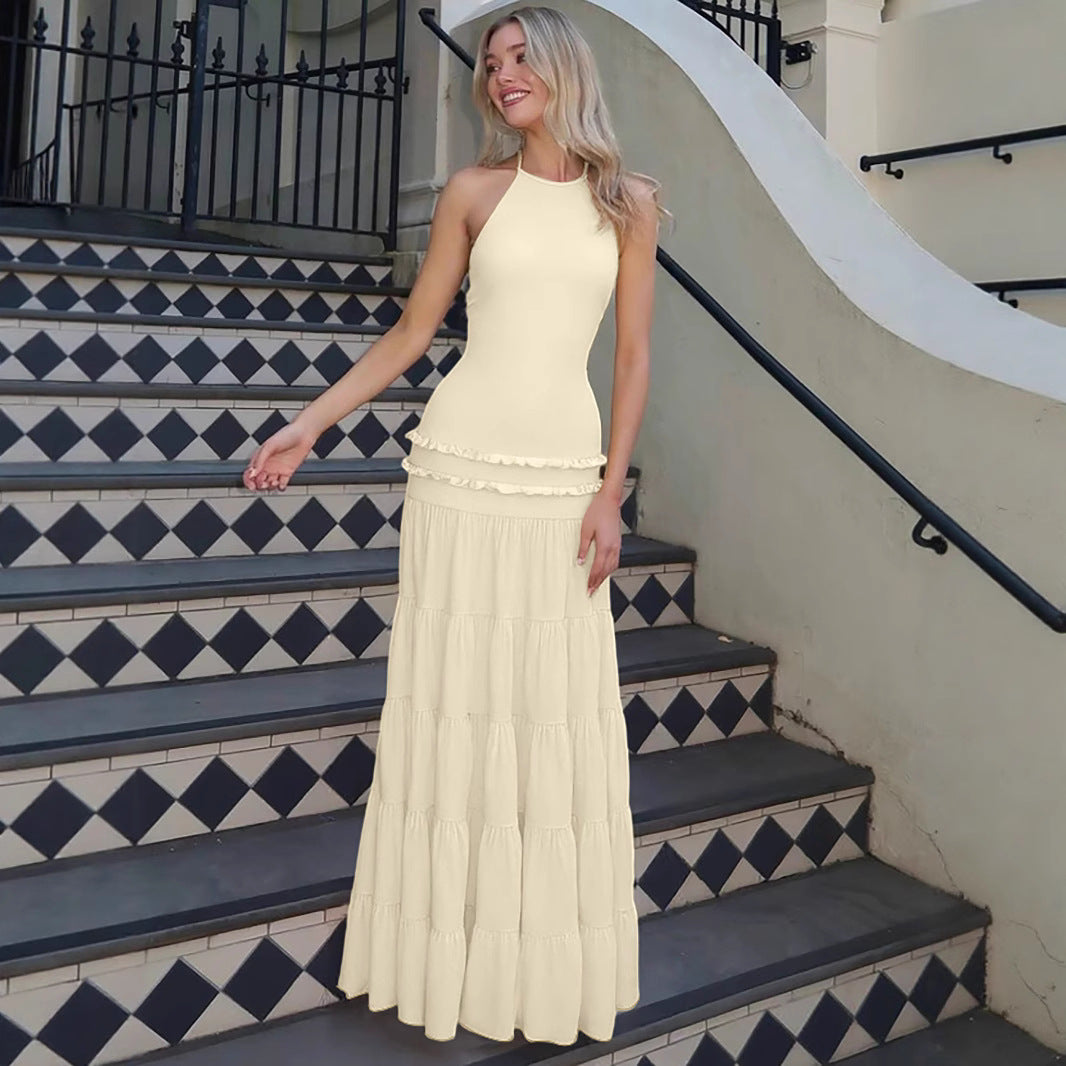 Damen Elegantes Spaghetti-Träger Maxikleid mit Rüschendetails Echo Archiv