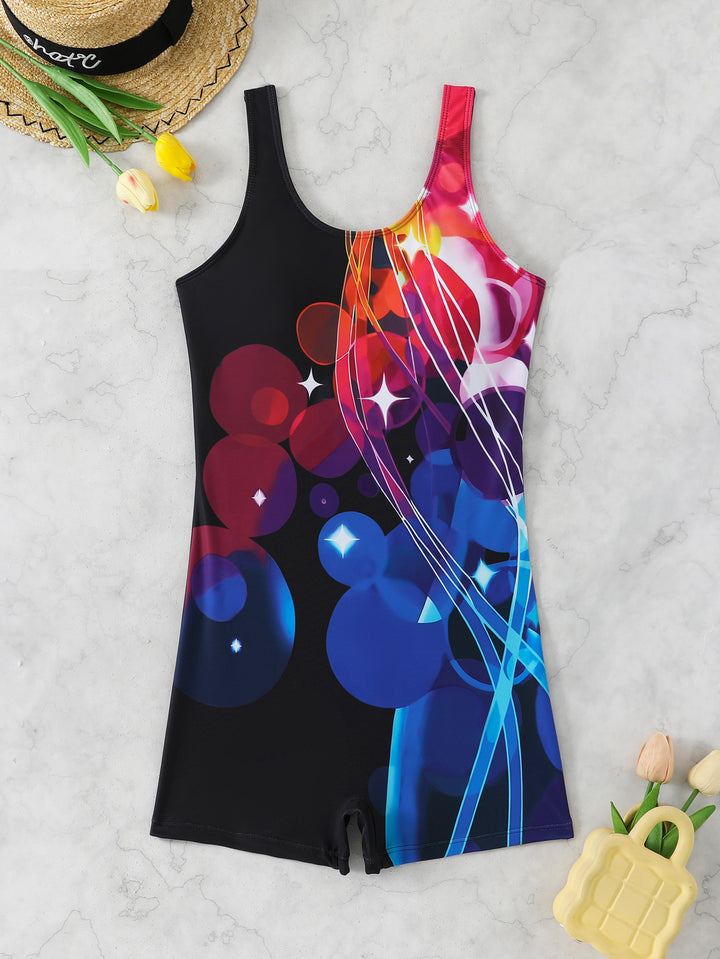 Damen Sportlicher Schwimmanzug mit dynamischem Kunstmotiv Echo Archiv