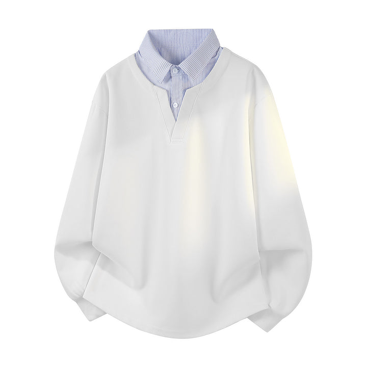Damen Oversize-Sweatshirt mit eingearbeitetem Hemdkragen, V‑Ausschnitt und abgerundetem Saum Echoarchiv