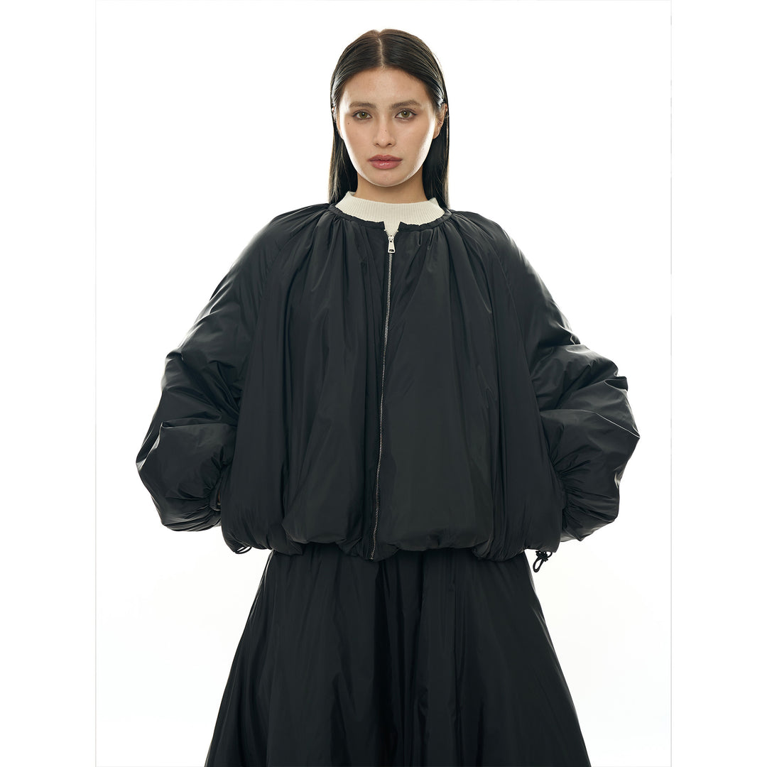 Damen Voluminöse Bomberjacke im Cape‑Stil mit Ballonärmeln und Tunnelzug Echoarchiv