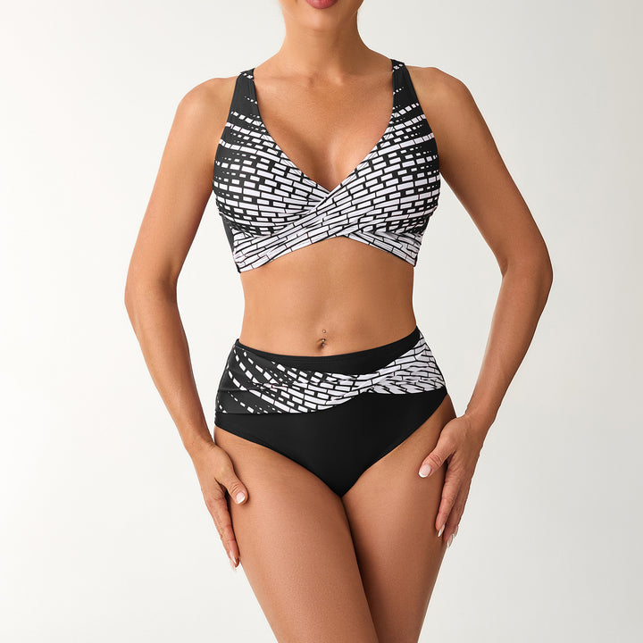 Damen Hochtailliertes Bikini-Set mit geschnürtem Oberteil und grafischen Akzenten Echo Archiv