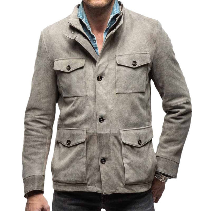 Herren lässige Wildlederjacke mit praktischen Pattentaschen Echoarchiv