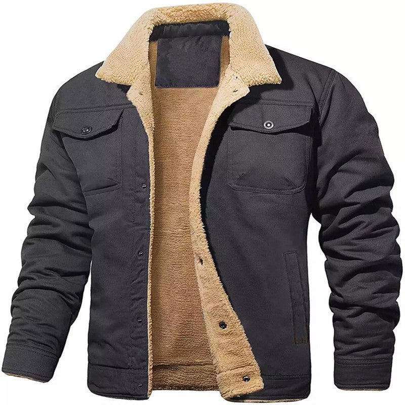 Herren Shirtjacke im Worker-Stil mit Sherpa-Futter und Pattentaschen Echoarchiv
