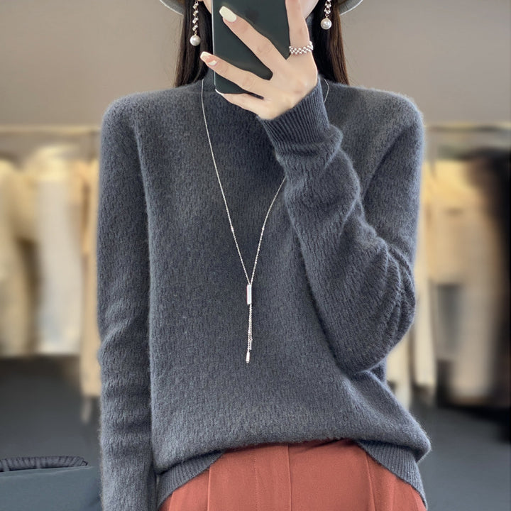 Damen Weicher Feinstrick‑Mockneckpullover mit flauschiger Mohair‑Optik, zarter Wabenstruktur und legerer Oversize‑Passform Echoarchiv
