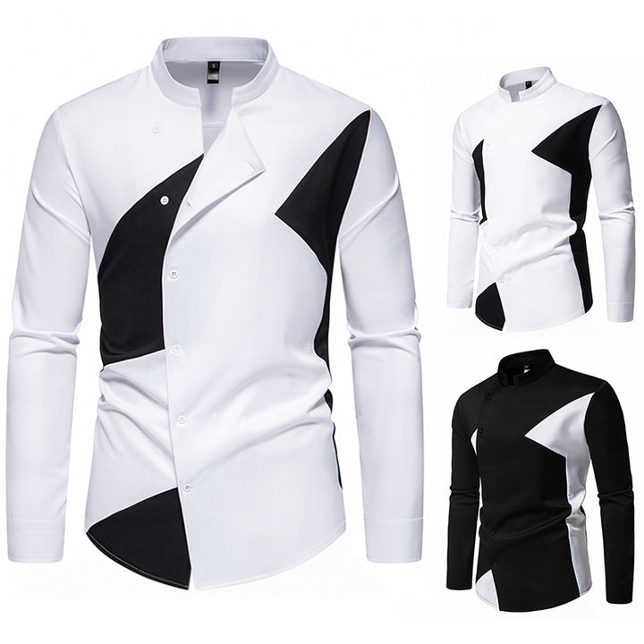 Herren Designer Hemd mit asymmetrischem Farbblock Echoarchiv