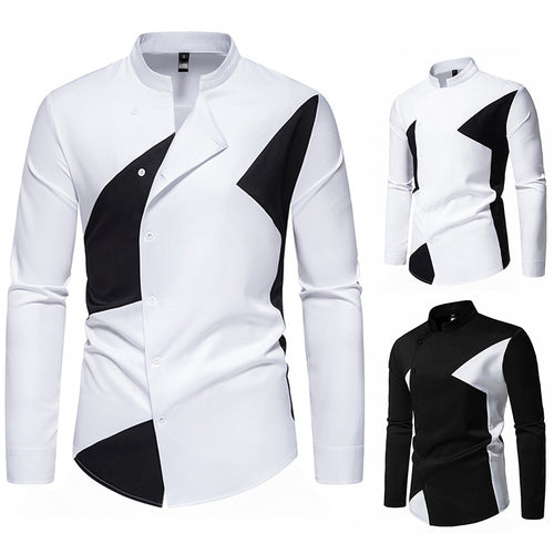 Herren Designer Hemd mit asymmetrischem Farbblock Echoarchiv