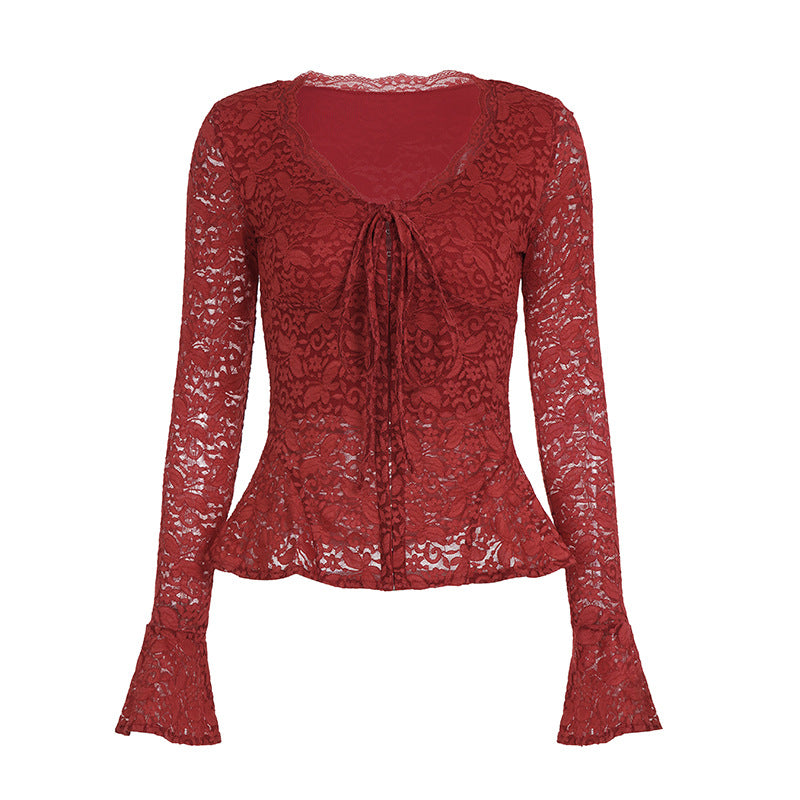 Damen Spitzenbluse mit romantischen Rüschen und bindbarem Dekolleté Echo Archiv