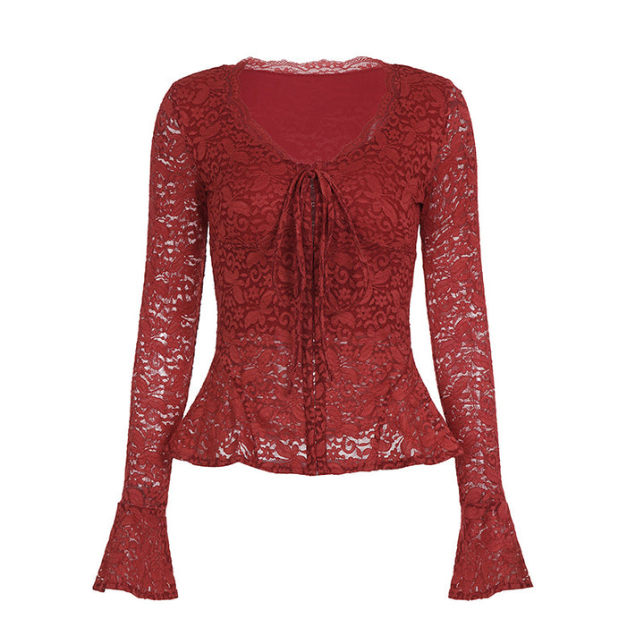 Damen Spitzenbluse mit romantischen Rüschen und bindbarem Dekolleté Echo Archiv