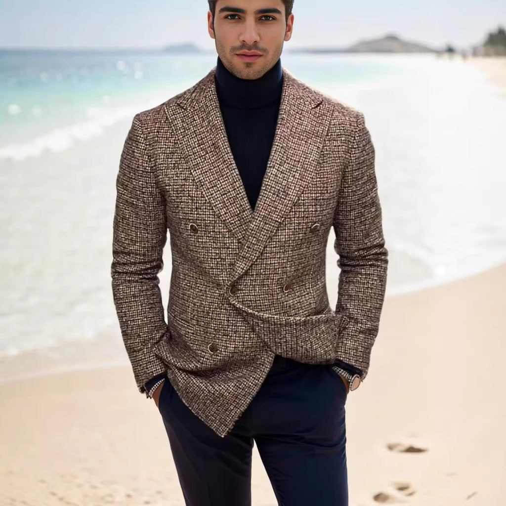 Herren nan zweireihiger strukturierter Wollmix-Blazer mit Peak-Revers und tailliertem Schnitt Echo Archiv