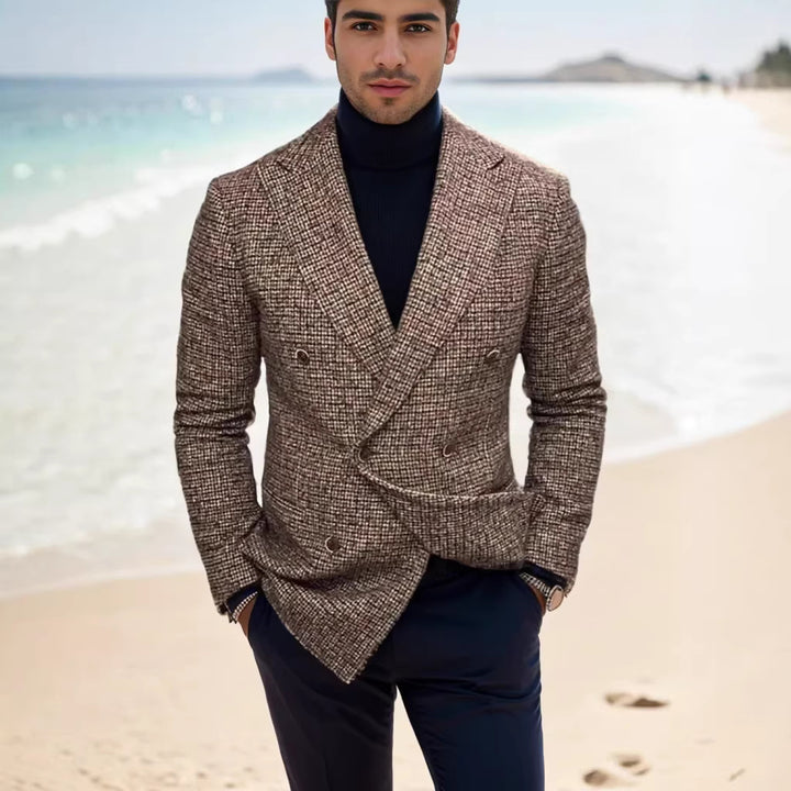 Herren nan zweireihiger strukturierter Wollmix-Blazer mit Peak-Revers und tailliertem Schnitt Echo Archiv