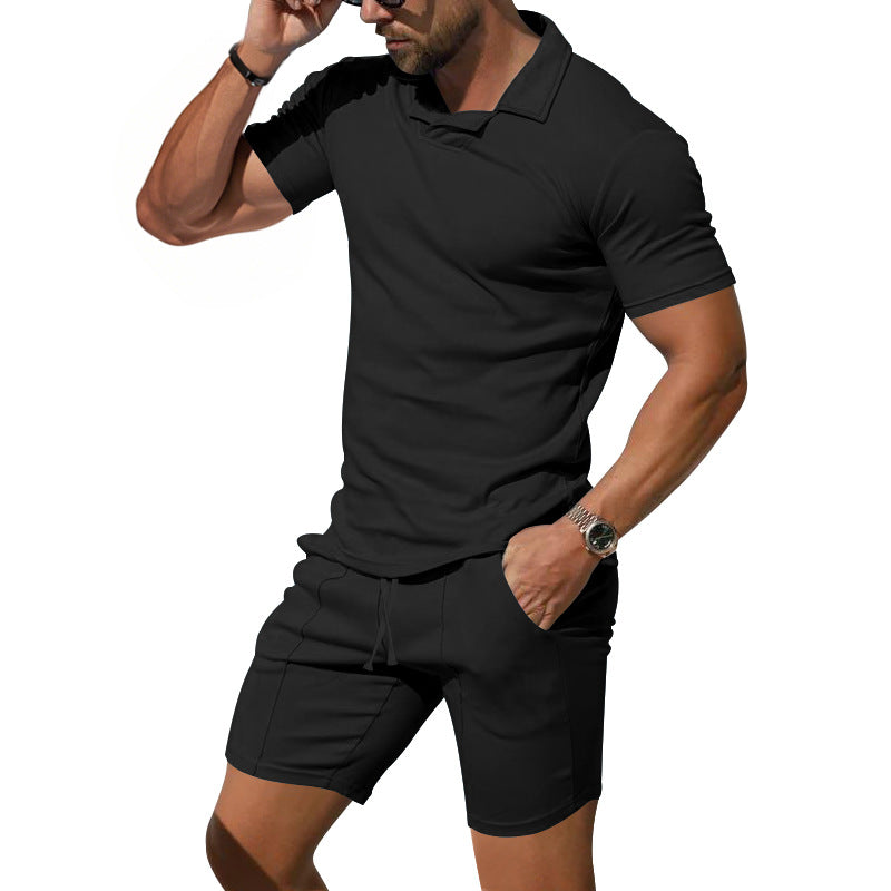 Herren Poloshirt und Shorts-Set aus hautfreundlichem, elastischem Material mit modischem Kragen Echoarchiv