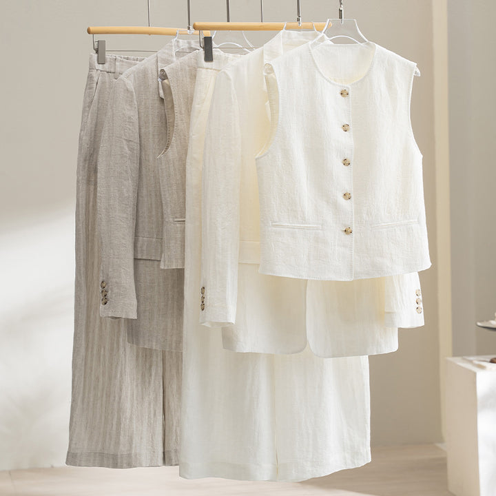 Damen Weite Leinenhose mit hoher Taille, Bundfalten und legerer Palazzosilhouette Echoarchiv
