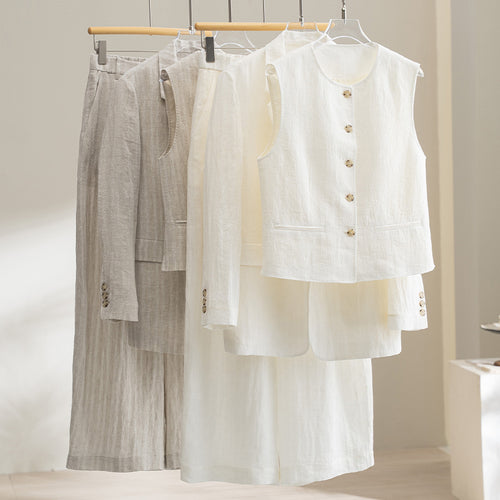 Damen Weite Leinenhose mit hoher Taille, Bundfalten und legerer Palazzosilhouette Echoarchiv