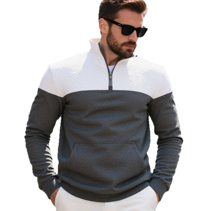Herren nan gesteppte Schulterpasse Halbzip-Pullover mit Kängurutasche und Stehkragen Echo Archiv