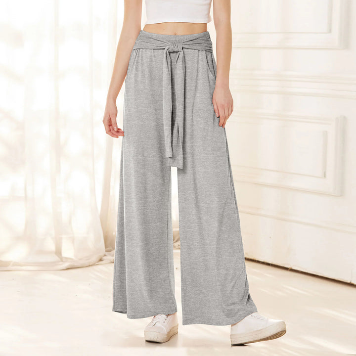 Damen Hochtaillierte Weite Palazzo-Hose mit Selbstbindendem Taillenbund und Seitentaschen – Avélisse