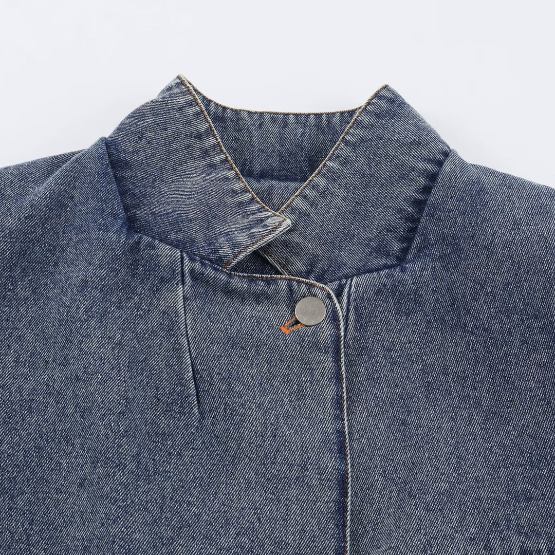 Damen Verkürzte Jeansjacke im Boxy‑Schnitt mit Stehkragen und dreiviertelärmeln Echo Archiv
