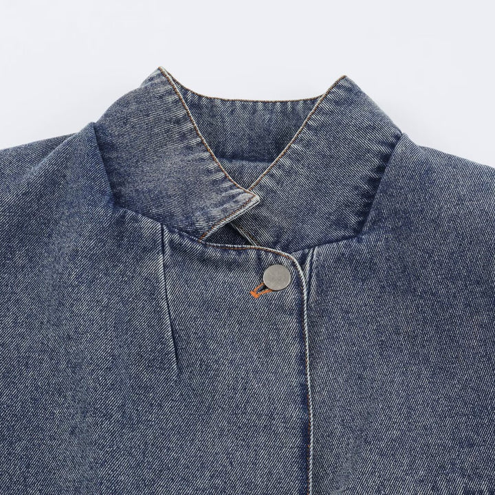 Damen Verkürzte Jeansjacke im Boxy‑Schnitt mit Stehkragen und dreiviertelärmeln Echo Archiv