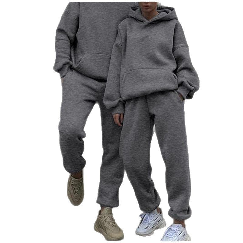 Damen nan gemütliches French-Terry Loungewear-Set mit doppellagiger Kapuze, Kängurutasche und elastischem Knöchel-Jogger Echo Archiv
