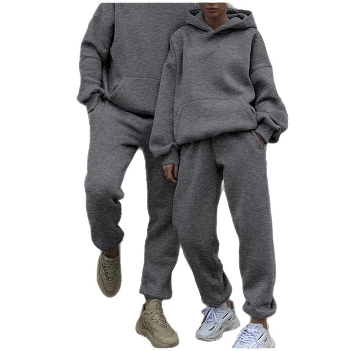 Damen nan gemütliches French-Terry Loungewear-Set mit doppellagiger Kapuze, Kängurutasche und elastischem Knöchel-Jogger Echo Archiv