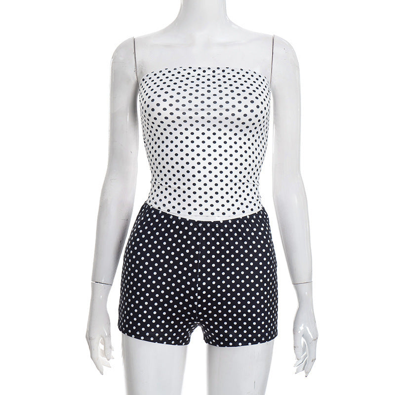 Damen Bandeau-Badeanzug mit gepunktetem Design und hohem Dekolleté Echo Archiv