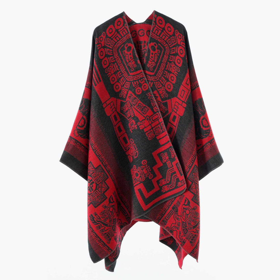 Damen Oversize-Jacquardponcho im Kimono-Stil mit grafischem Medaillonmotiv – Avérine