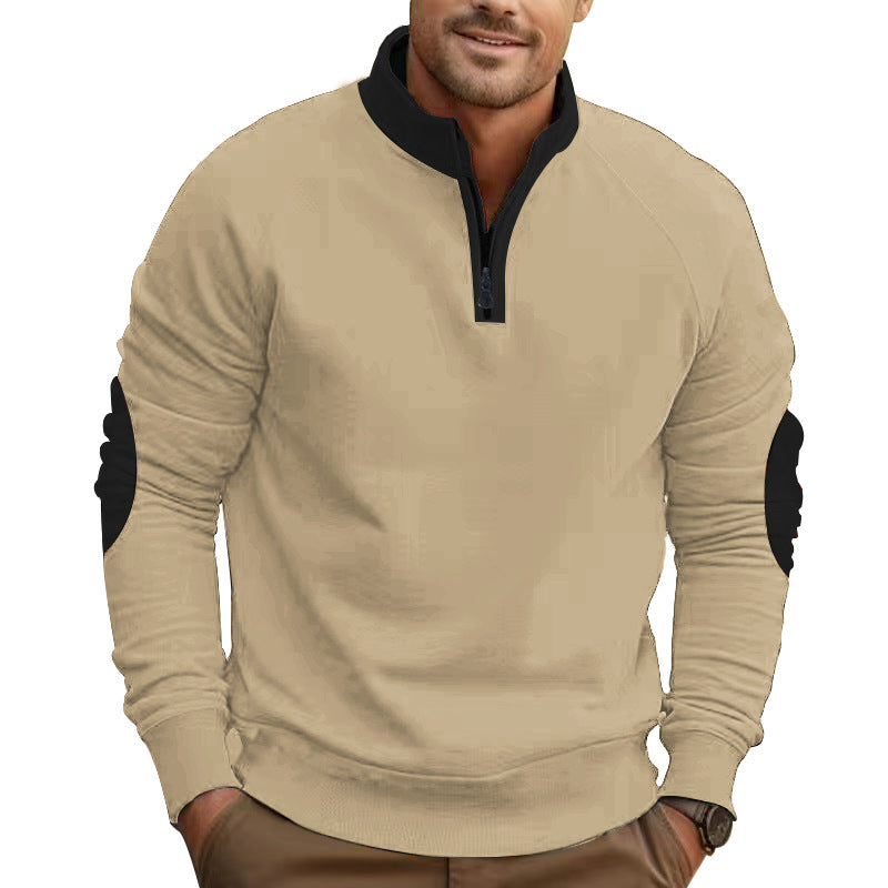 Herren sportlicher Pullover mit Viertelreißverschluss und stylischen Kontrastärmel Echoarchiv