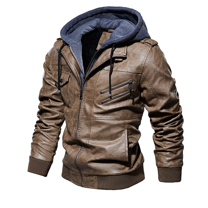 Herren Trendige Lederjacke mit Kapuze Echo Archiv