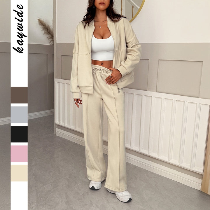 Damen Oversize-Sweatset mit Reißverschluss-Bomberjacke und Highwaist-Palazzohose – Avérine