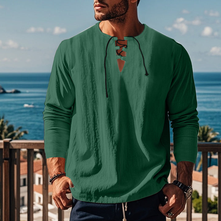 Herren lässiges Langarmshirt mit modischem Schnürdesign und atmungsaktiver Textur Echoarchiv