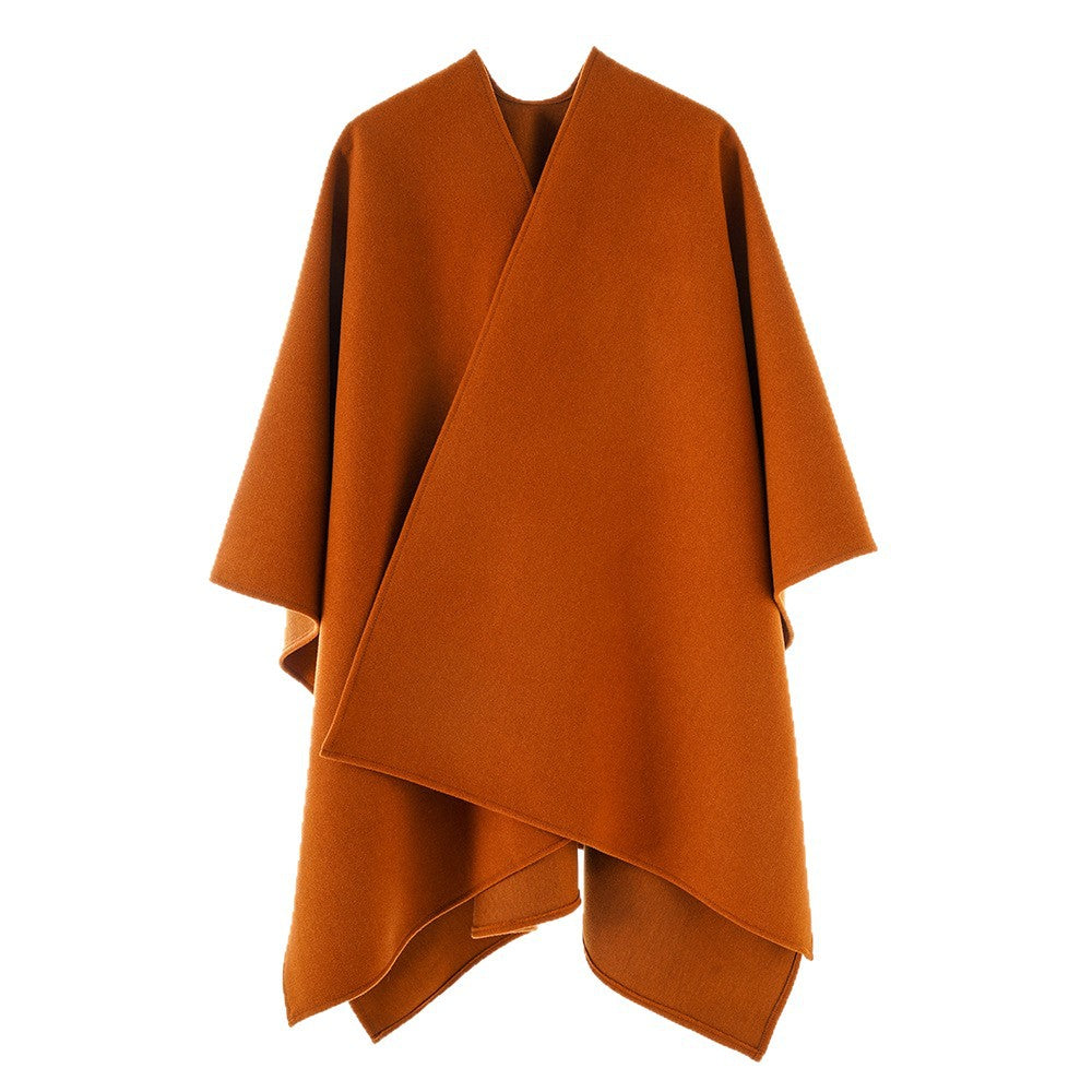Damen Asymmetrischer Wollmix-Capeponcho mit drapiertem Wickelvorderteil – Avérine